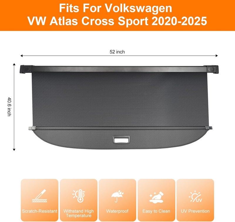 BIGACOVER Cargo Cover for Volkswagen VW Atlas Cross Sport 2020-2025 Accessories Black Retractable Rear Trunk Security Cover Shield Shade Privacy Screen Car Trunk Luggage Cargo Security Shade Shield - Image 2